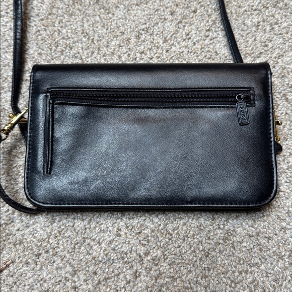 BUXTON Classic Black Leather Crossbody Purse, Wallet, With Mirror - Picture 10 of 13